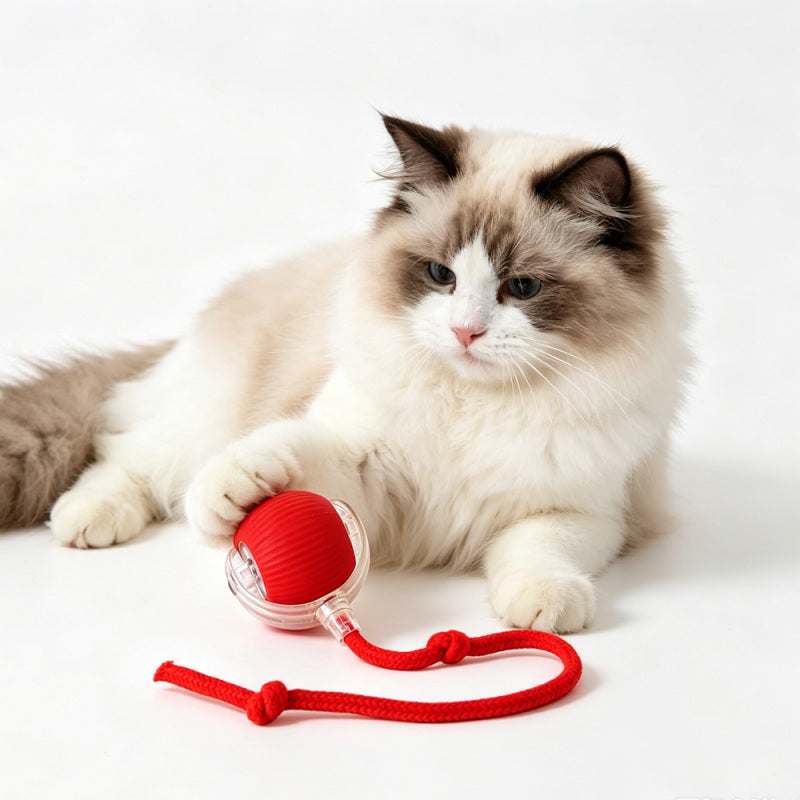 Automatic Self-Rolling Cat Ball with Teaser Rope & LED Lights